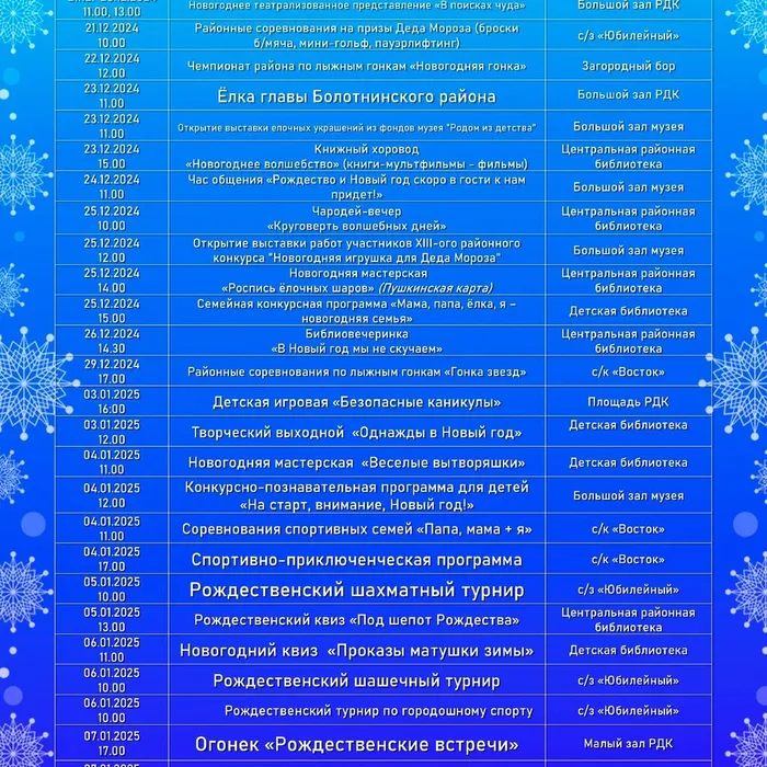 Новогодние и рождественские мероприятия Болотнинского района